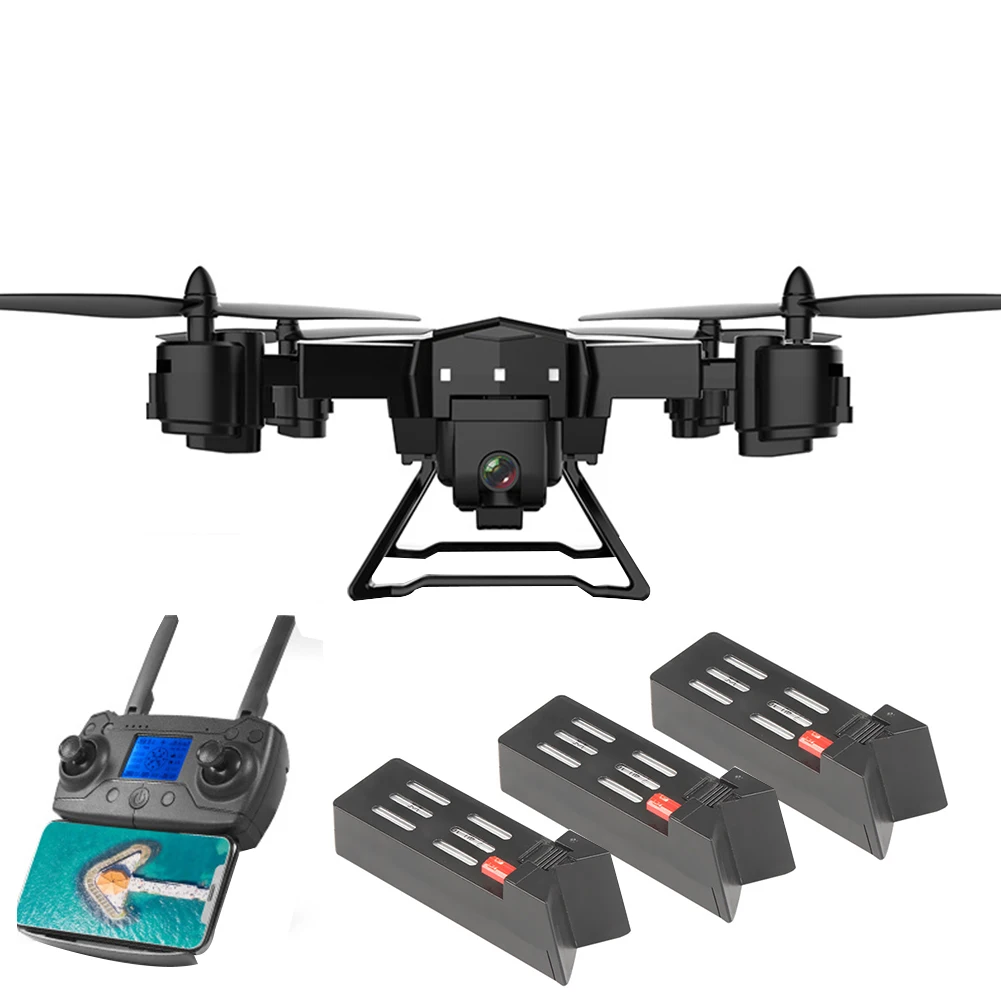 KY601G ABS Intelligent Foldable Photography USB Charging 4K HD Drone WIFI Dual GPS Aerial View Remote Control FPV 4 Channels - Цвет: Black 3 Battery