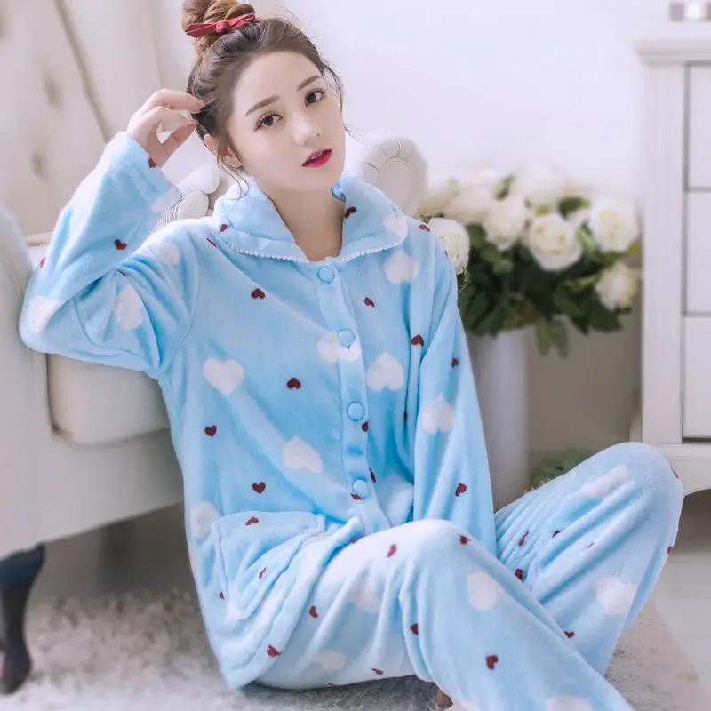 Women Pajamas Set Spring Autumn New Warm Cartoon Printed Long Sleeve Cute Sleepwear Casual Homewear Female Pyjamas - Цвет: Темно-серый