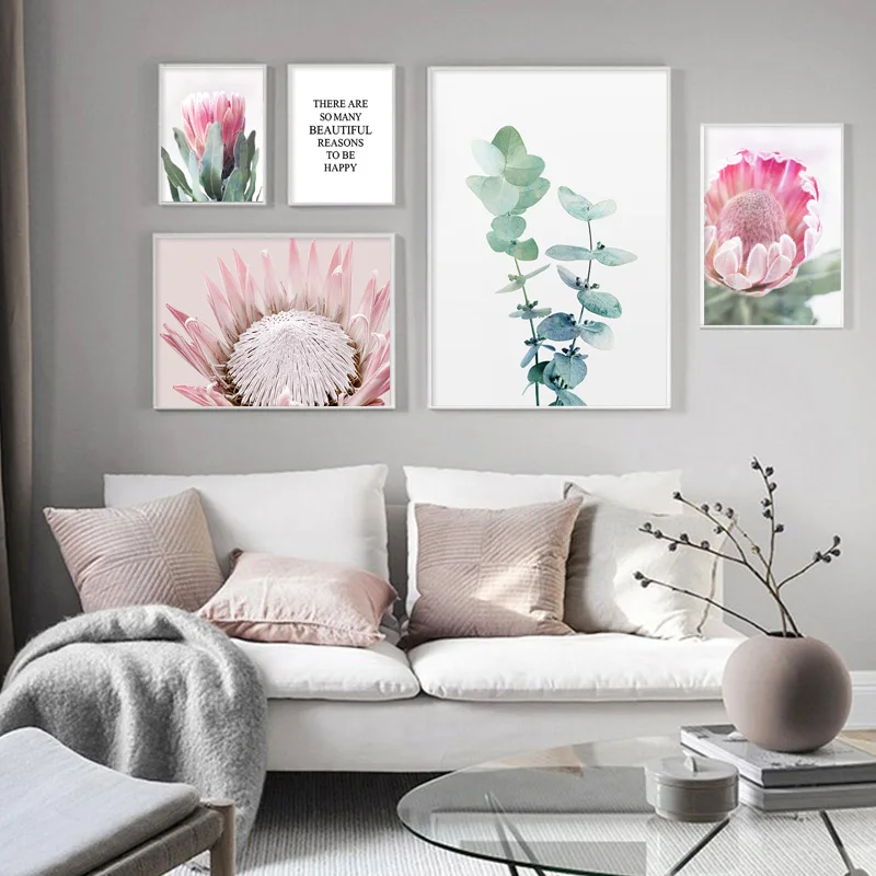 Розовый цветок, ботанический холст, художественный плакат в скандинавском стиле, декоративная печать, настенная живопись, Скандинавское украшение, картина, домашний декор