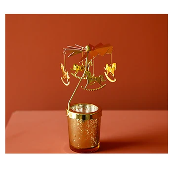 

Romantic Rotary Spinning Tealight Candlestick Metal Tea Light Candle Holders Carousel Candlestick Home Decoration Accessories