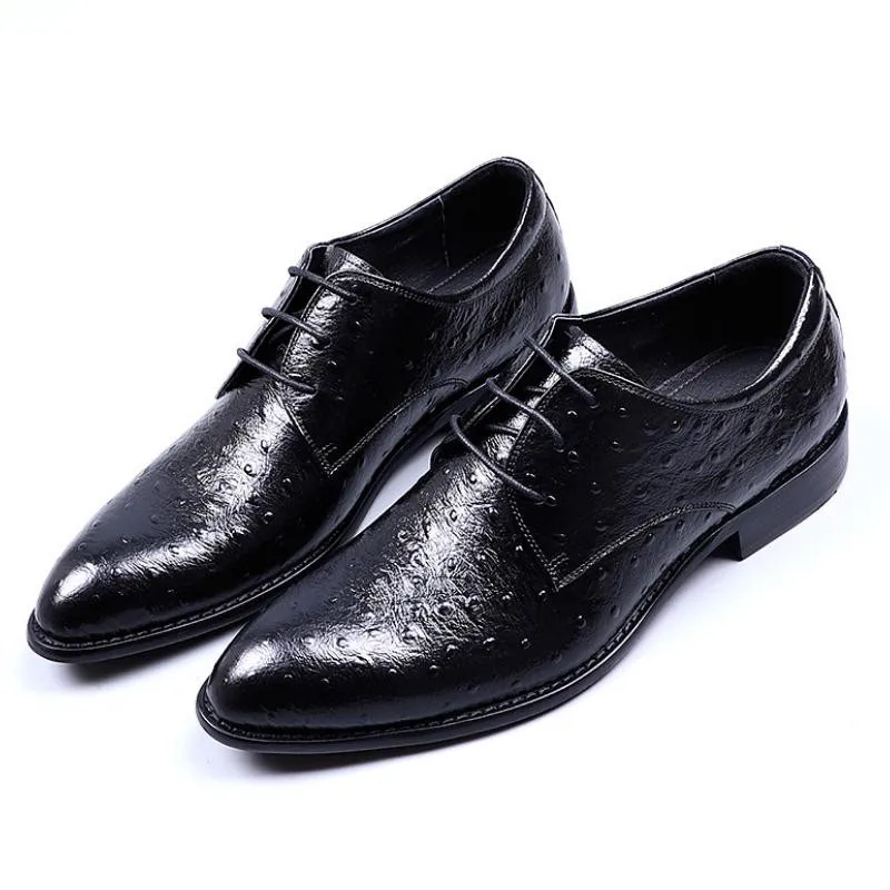 Мужские свадебные туфли с острым носком из натуральной кожи черные деловые