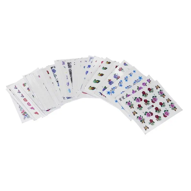 

50 Sheets/Lot Flower Butterfly Pattern Nail Art Stickers Water Transfer 3D Floral DIY Manicure Decoration Decals Nail Stickers