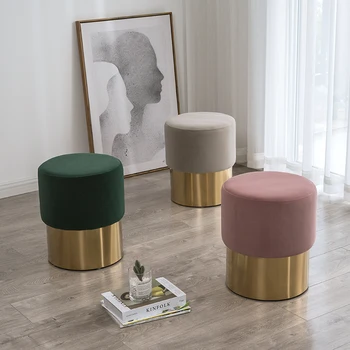 

Custom Nordic Vintage Golden Iron Household Footstool Circular Bench Kid Children Chair Living Room Small Tea Table Sofa Stool