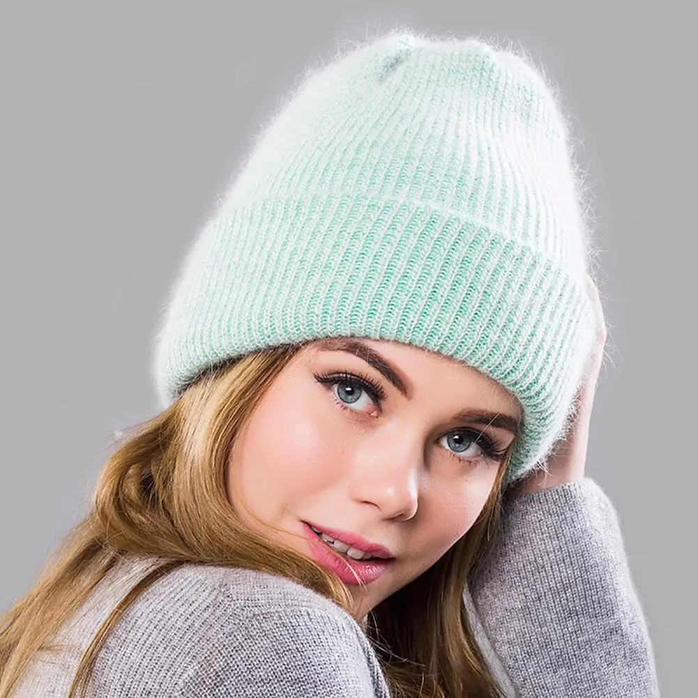 Kuulee Knit hat Unisex Knit Hat Fashion and Easy-matchcing Head Gear Warm Wrapped Head Pullover Cap Cold Protection - Цвет: green