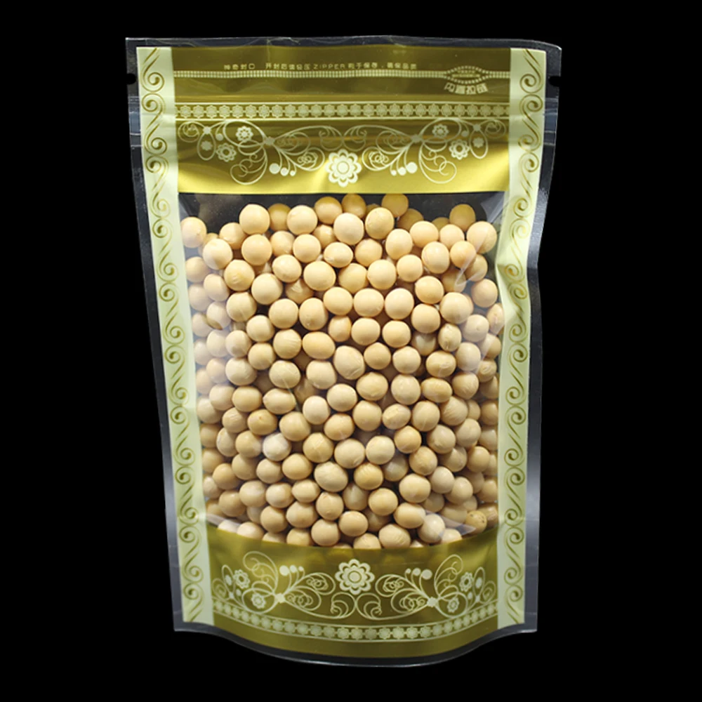 Doypack, полиэтиленовый прозрачный, с замком-молнией, самозапечатывающаяся посылка, сумка для хранения, на молнии, золотой мешочек для еды, продуктовый пакет, сумки, многоразовые