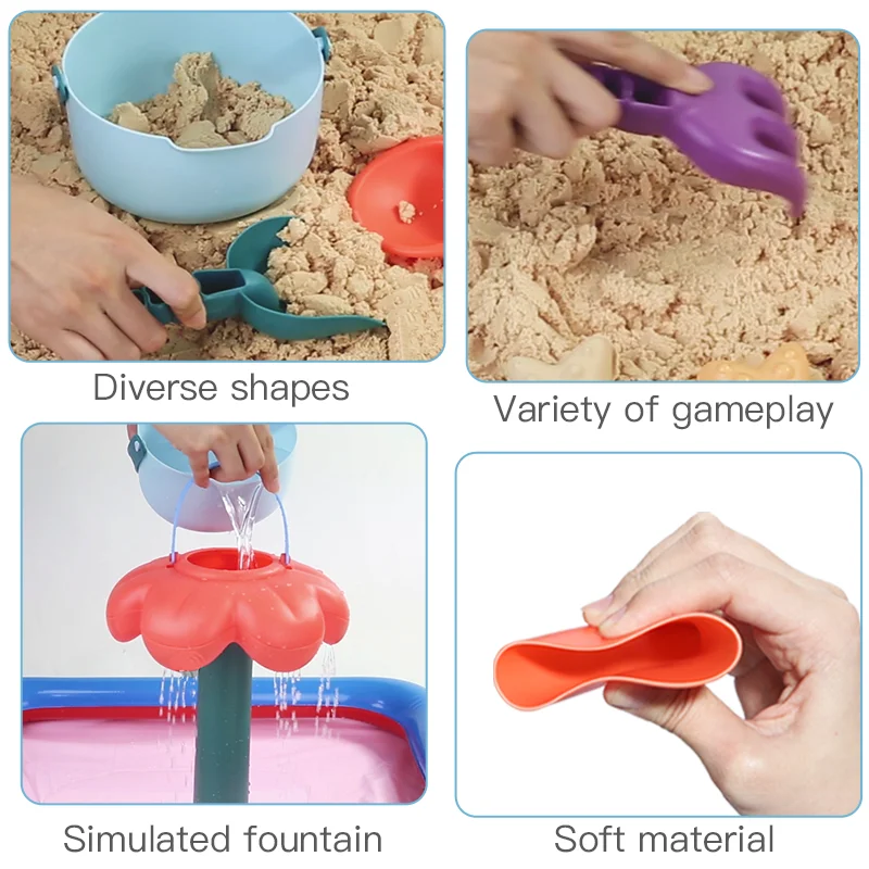 New  Beiens Beach Toys for Kids 8-14pcs Sand Toys for Children Soft Silicone Beach Bucket Playset for Ba
