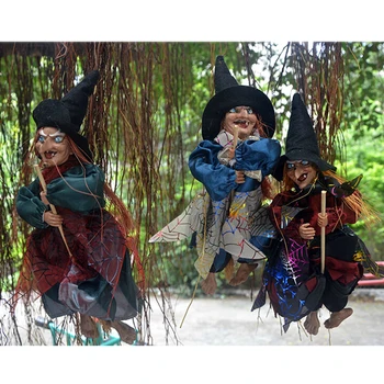 

Besegad New Halloween Decoration Props Prank Toy Hanging Ghost Witch Laughing Sound Control Gags Hanging Witch Practical Toys