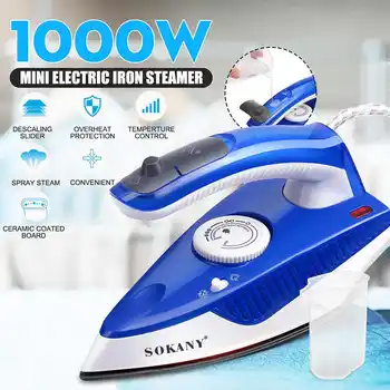 

1000W Mini Spray Steam Iron Clothes Ironing Steamer Ceramic Coating Soleplate Temperature control Folding Handle Electric Irons