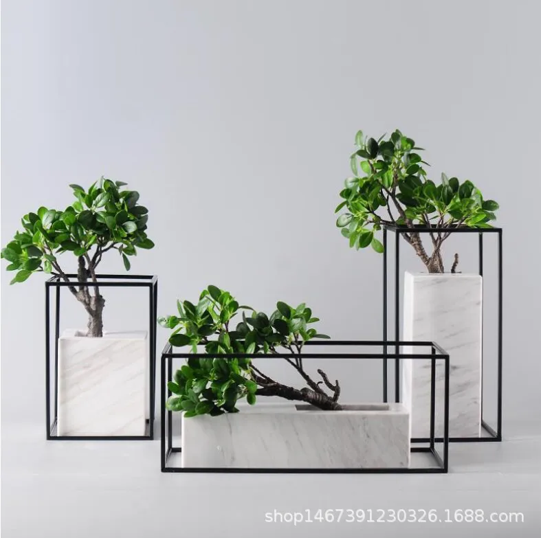 

New Chinese Style Home Soft Decoration Desktop Vase Decoration Marble Metal Handicraft Model Room Top Grade Accessories