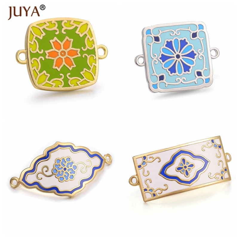 

Juya 2019 Latest High Quality Copper Metal with Colour Enamel Design Charm Connectors Accessories For Jewelry Making DIY Craft