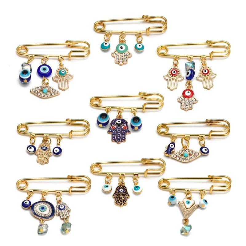 Lucky Eye Blue Turkish Evil Eye Spille Pin Per Donna Uomo Fashion Gold Silver Color Drop Pin G Oil Palm Charm Spille Gioielli
