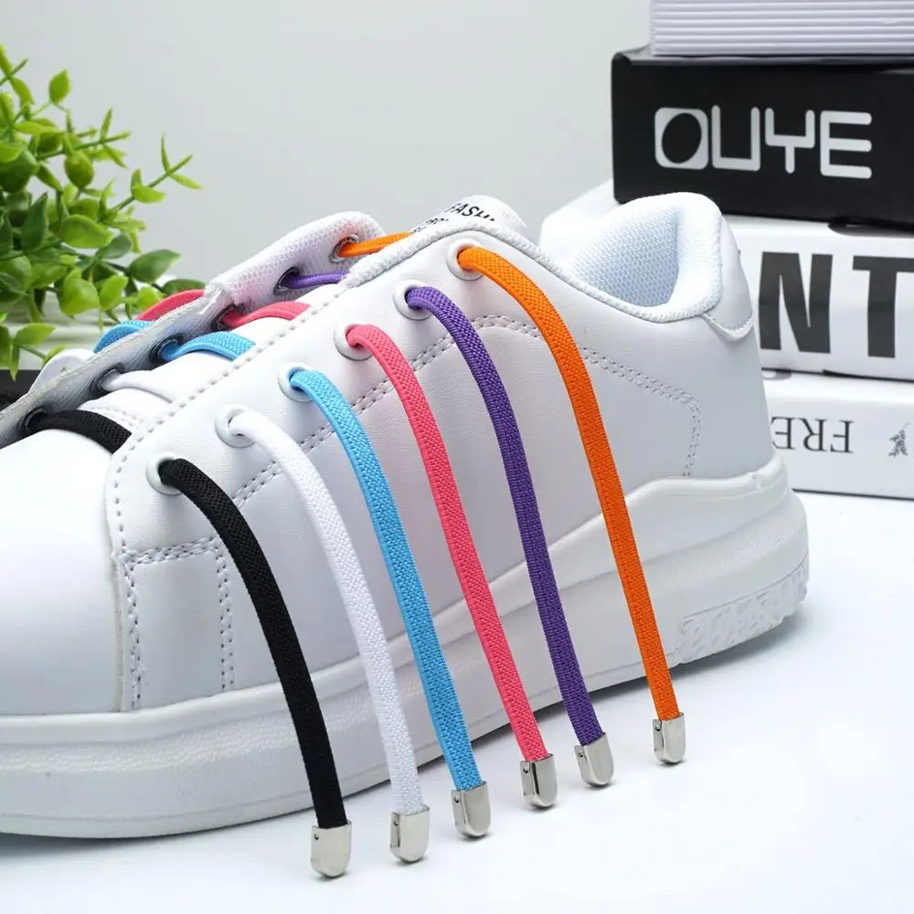 Cordones elásticos para zapatos, 1 par, sin atar, blancos, planos, sin atar, con bloqueo de metal