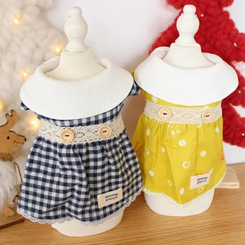 

Retro Style Girl's Dog Clothes Yellow Blue Colors Ubranie Dla Psa Autumn Dresses Pet Maid Skirt Clothes for Pets Chien Vetement