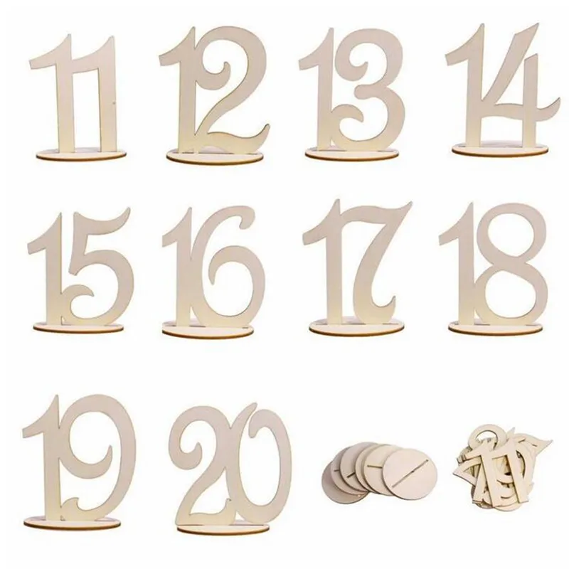 11 to 20 number Новинка, 1 набор, 1-10/11-20, деревянные настольные номера, вечерние указатели направления, набор с базой для самостоятельного изготовления, украшения для свадьбы, дня рождения, вечеринки - Цвет: 11 to 20 number