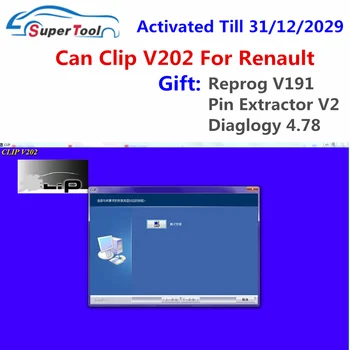 Escáner de diagnóstico V202 para Renault Can Clip activado a 2029, OBD2, Software Link + 3 regalos, remache V191 + Pin Extractor + plomada