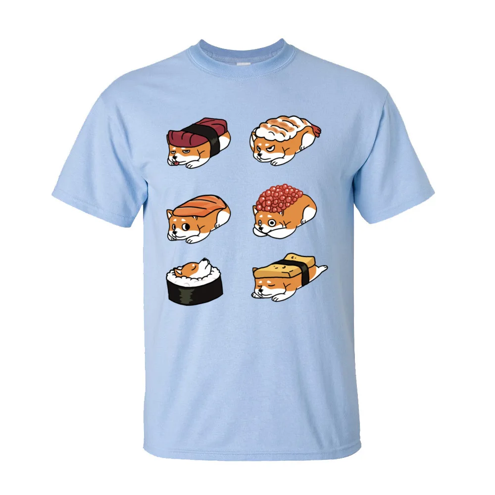 Hip Hop Shiba Inu Sushi Nigiri Short Sleeve T Shirts April FOOL DAY Round Collar 100% Cotton Tees for Boys T Shirt Fashionable Shiba Inu Sushi Nigiri-195 light