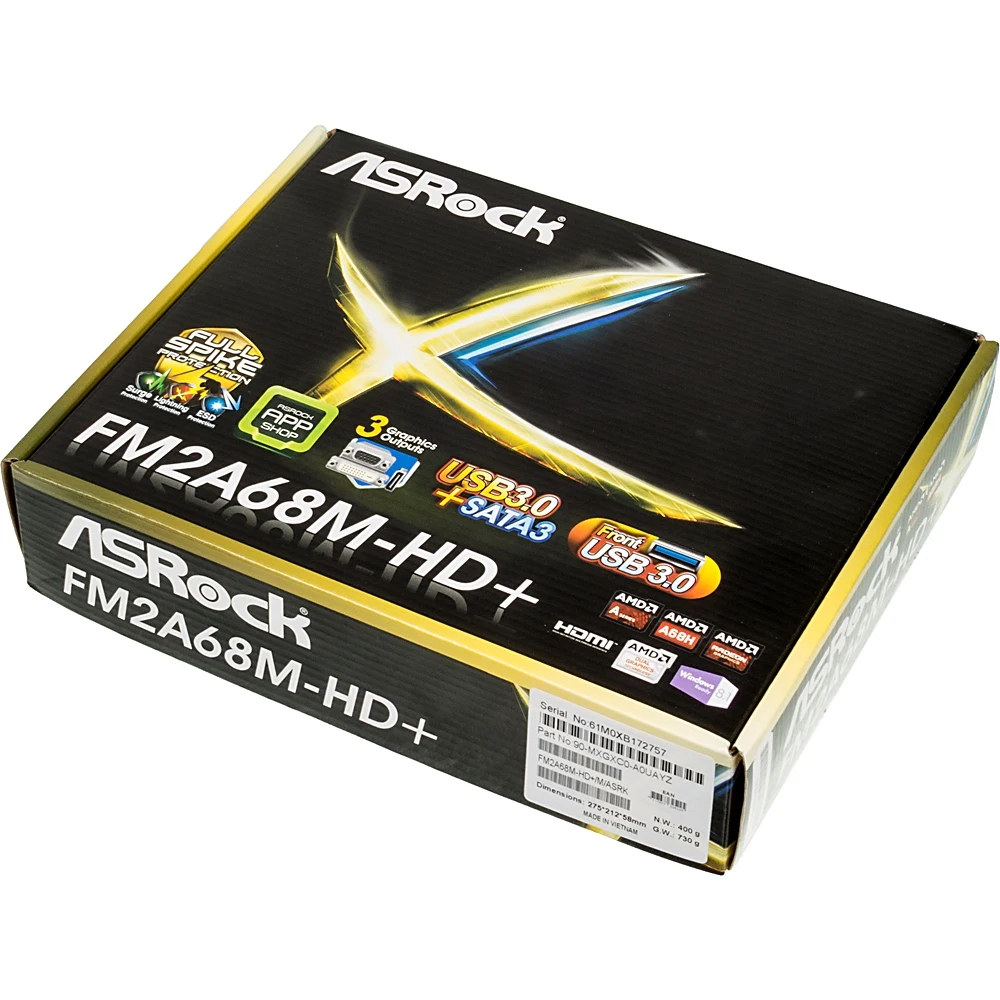 Материнская плата Asrock FM2A68M-HD+ Soc-FM2+ AMD A68H 2xDDR3 mATX AC`97 6ch(5.1) GbLAN RAID+VGA+DVI