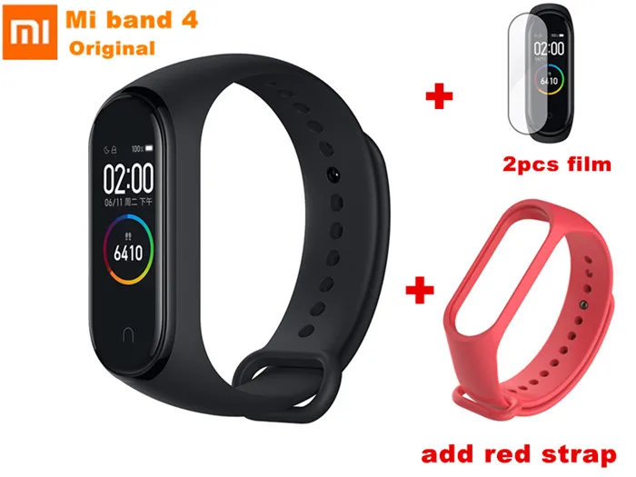 add red TPU 1 Xiaomi mi-браслет 4 Bluetooth 5,0, умный браслет, фитнес-трекер, браслет AMOLED с цветным экраном, AI, пульсометр mi Band 4 - Цвет: add red TPU 1