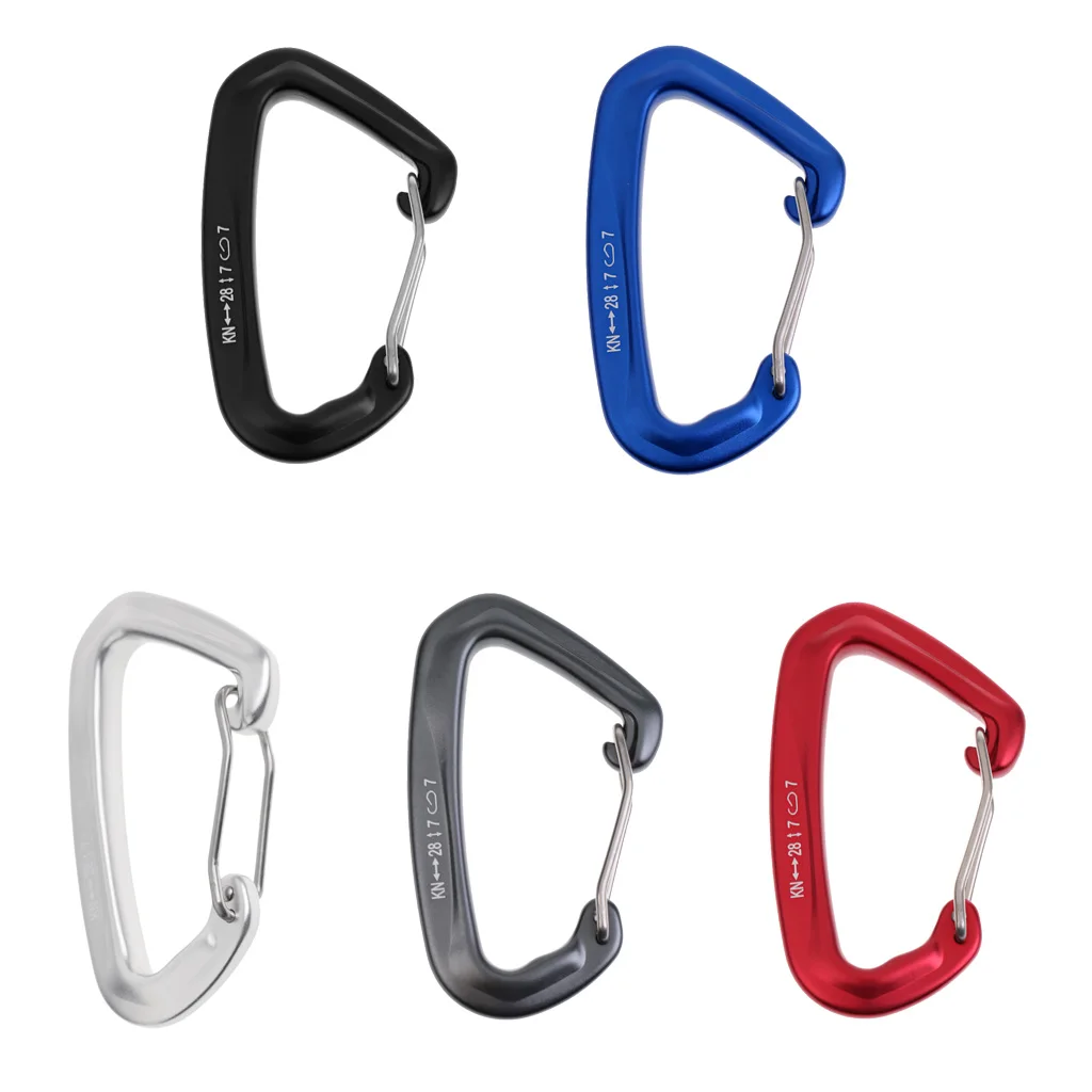 28KN Aluminum Wire Gate Lock Carabiner Hook Rock Climbing Rappelling Quickdraw Spring Snap Locking D Shape Carabiner