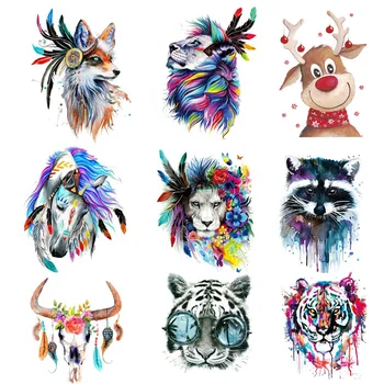 

Wolf Unicorn Tiger Feather Patches Iron on Stripe Stickers For Clothes Heat Printed A-level Washable DIY Thermal Transfer