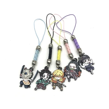 

Demon Slayer: Kimetsu No Yaiba Original Japanese Anime Figure Rubber Silicone Mobile Phone Charms Key Chain Strap Keyring 5pcs