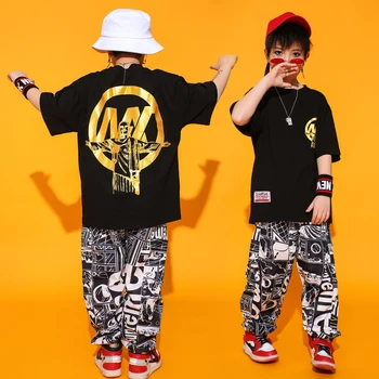 

Jazz Dance Costume Kids Fashion Printing Street Dance Performance Clothing Hiphop Practice Dancing Wear Hip Hop Clothes DC4712