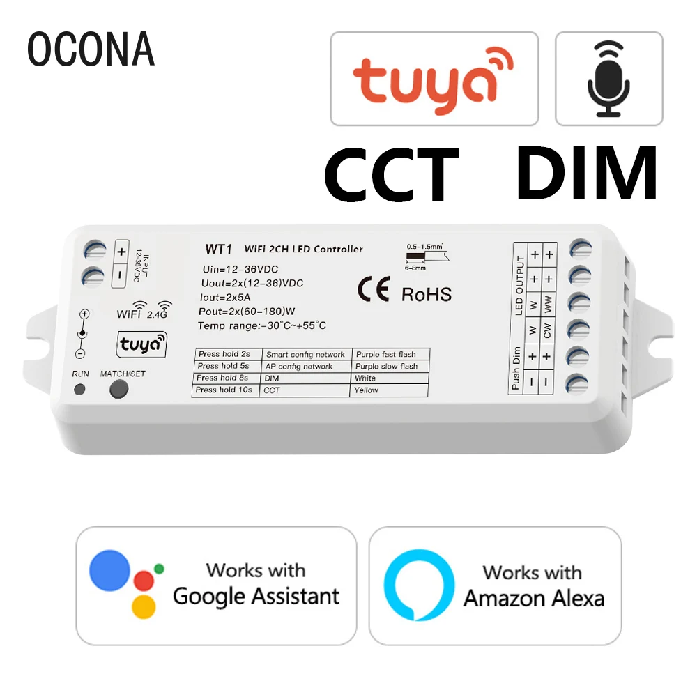 Wifi LED Controller Tuya Smart APP Control 2.4G RF Wireless DIM CCT For Strip Lights Works with Alexa Google Assistant 12V 24V tuya умный дом гаджеты мини wifi смарт переключатель света переключатель реле модуль голосового управления для alexa алиса google assistant