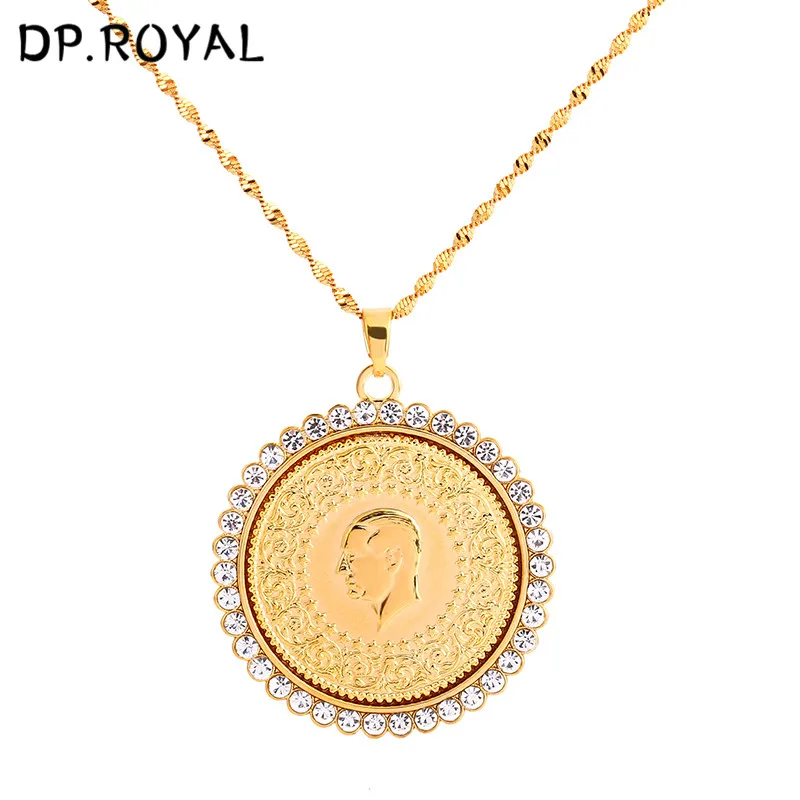 

New Large Size Turkish Coin Pendant Necklace Never Faded Coin Necklace Muslim Islamic Necklace Female Male Jewelry