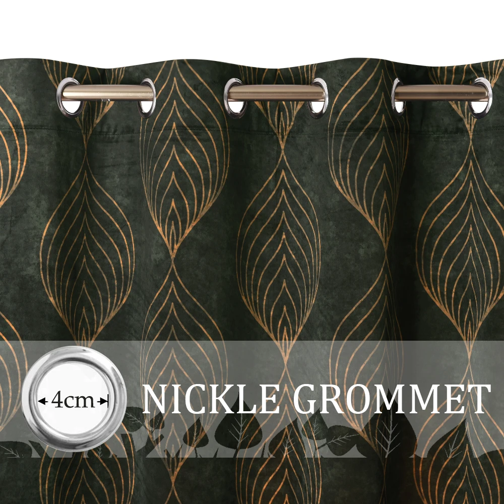 NICETOWN 1 Piece Leaf print Velvet Curtain Super Soft Luxury Warm Blackout Energy Grommet for Decor Home Theater Living Room