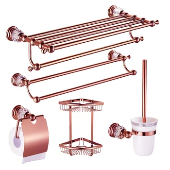 

Rose Gold Crystal Bath Towel Rack Set Towel Bar European Style Bathroom Hardware Pendant Set Crystal Bathroom Accessories Set