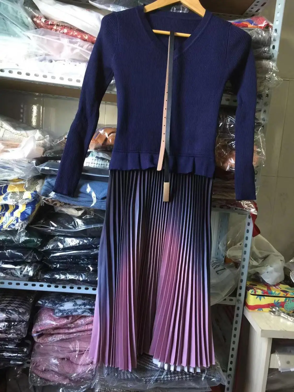 SMTHMA, высокое качество, новое весеннее женское элегантное вязаное платье с длинными рукавами в стиле пэчворк, градиентный плиссированный свитер, длинные платья - Цвет: Photo Color