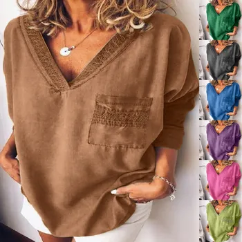 

Are you sure not to click in and see Women's Spring Fashion pocket Lace Long Sleeve Solid V-Neck Top Blouse Dropishipper 2020
