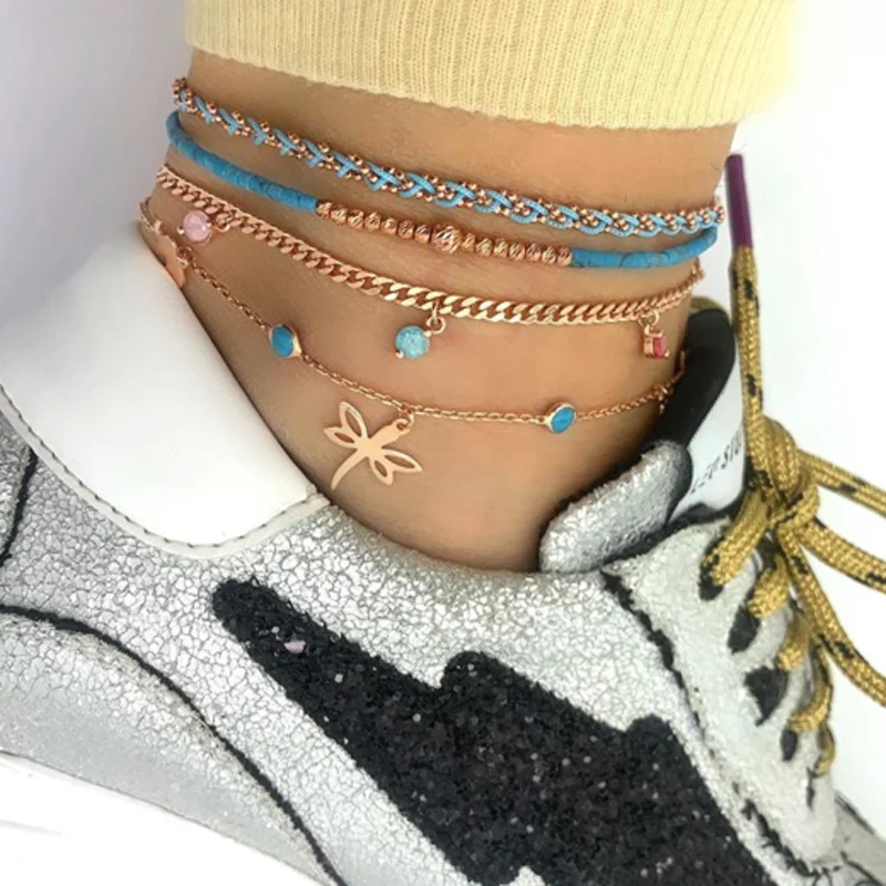 docona Boho Colorful Beaded Dragonfly Pedant Anklet Set for Women Blue Weaving Charms Layered Anklets Tobillera 4pcs/set 8500 docona Boho Colorful Beaded Dragonfly Pedant Anklet Set for Women Blue Weaving Charms Layered Anklets Tobillera 4pcs/set 8500