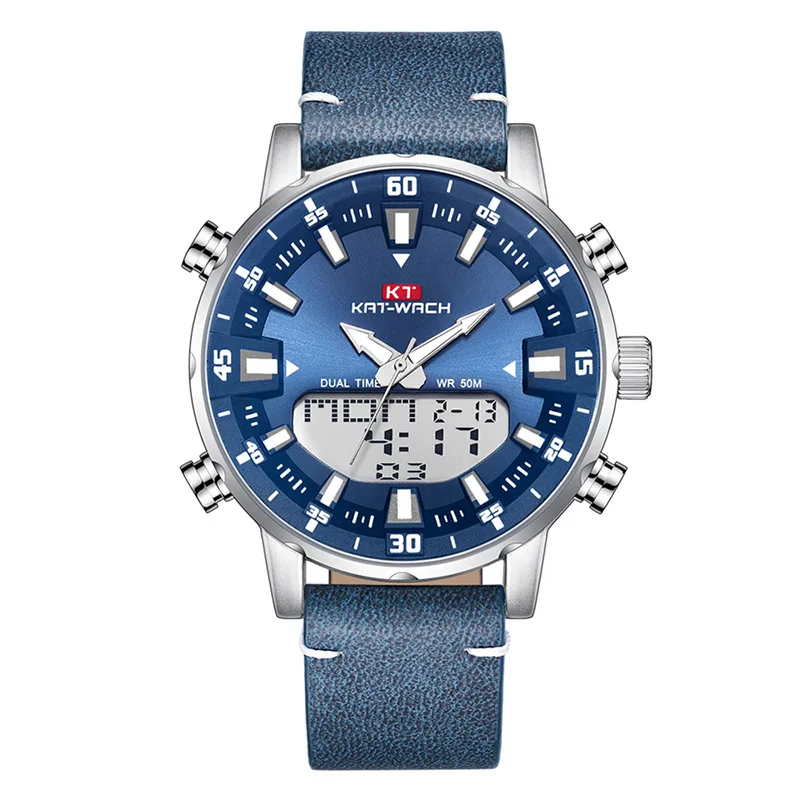 KAT-WACH Brand New Fashion Trend Big Dial Men's Watches Multifunctional Dual Display Quartz Electronic Watch Relogio Masculi 