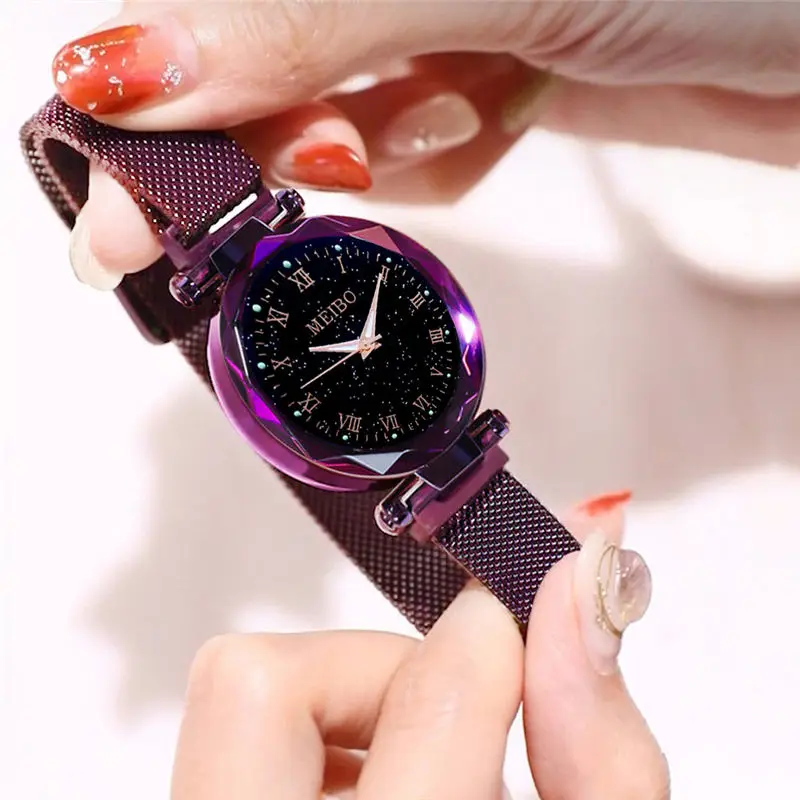 Интернет популярные часы Мода ночник звездное небо часы женские часы кварцевые магнитные часы montre Браслет femme Reloj