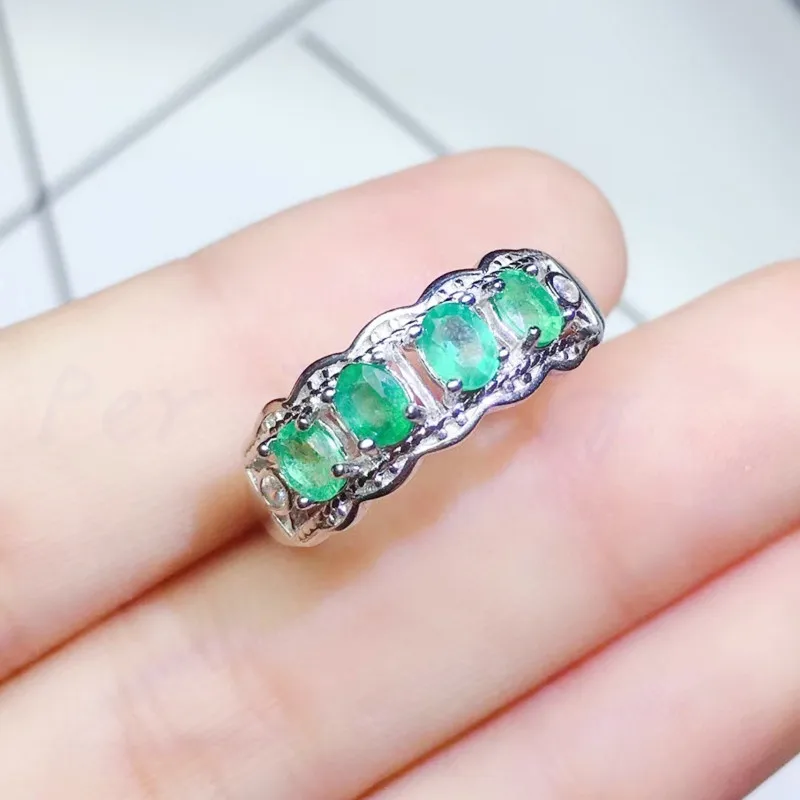 Натуральное Настоящее Изумрудное кольцо,, серебро 925 пробы, 0.25ct* 4 шт, драгоценный камень для мужчин или женщин, хорошее ювелирное изделие Q99188