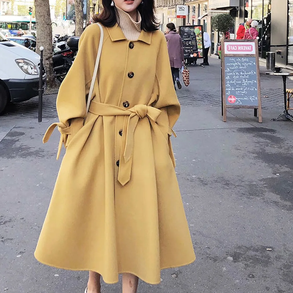 

Women Work Solid Vintage Stunning Coat Winter Warm Pretty Office Long Sleeve Button Woolen Jacket Stylish Soft Handfeel Coat