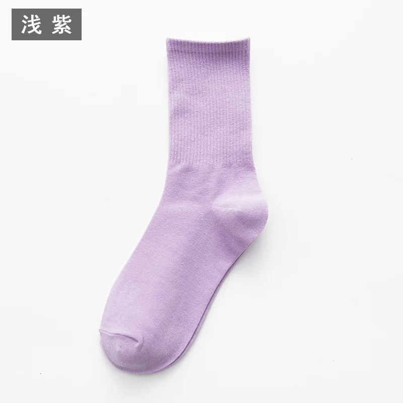 Женские носки, трендовые однотонные длинные хлопковые носки с высоким верхом, хлопковые носки для отдыха, Носки ярких цветов на осень и зиму - Цвет: Light purple