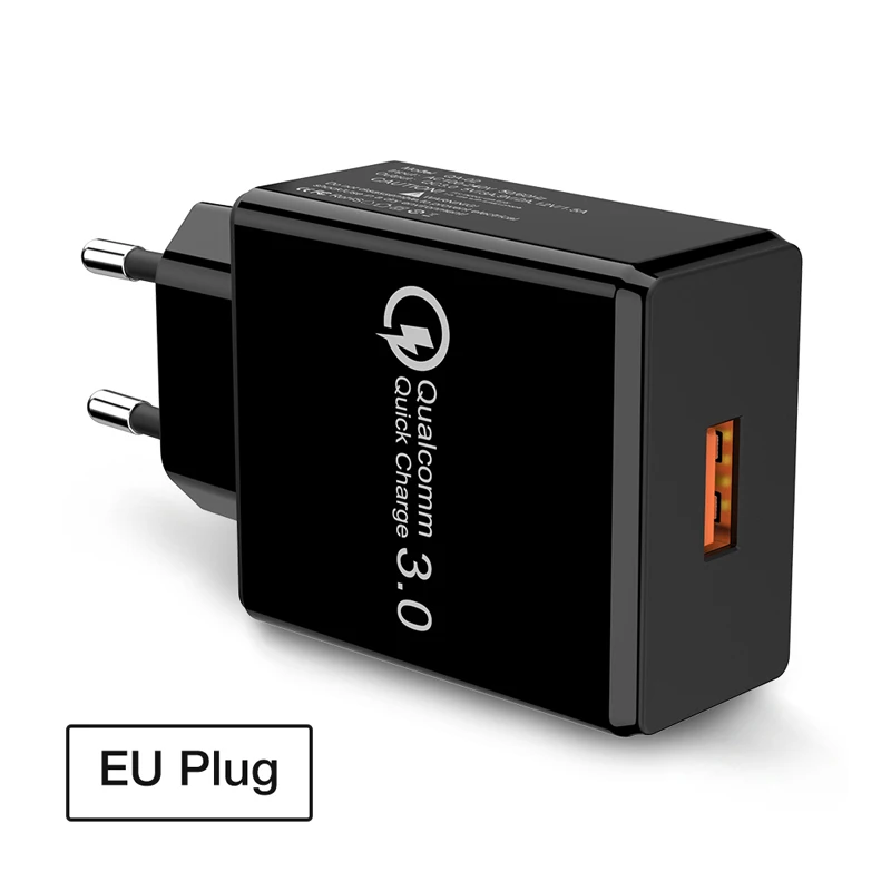 Быстрое зарядное устройство EU 5 V/3A QC 3,0 USB зарядное устройство Быстродействующее зарядное устройство кабель для iPhone X 7 11 samsung S10 huawei Xiaomi Android - Тип штекера: Black