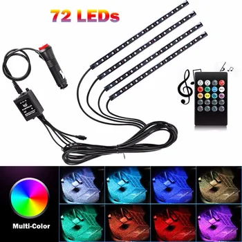 

Car Interior Lights 4pcs 8 Color RGB 72 LEDMulticolor Music Car LED Strip Lights Car Atmosphere Lights, LED Strip for Car ST519