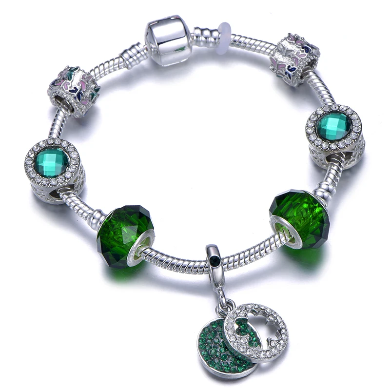 925 Модный серебряный браслет с шармами браслет для женщин Хрустальный цветок фея бисера подходит для девушек бренд браслеты ювелирные изделия - Окраска металла: SL-1001-3