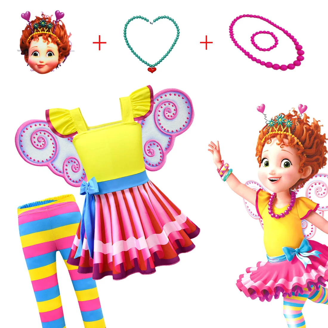 

New Fancy Nancy Dress For Girls Kids Summer Cosplay Party Outfits Colorful clothes Costumes christmas Character Dress+Pants Sets