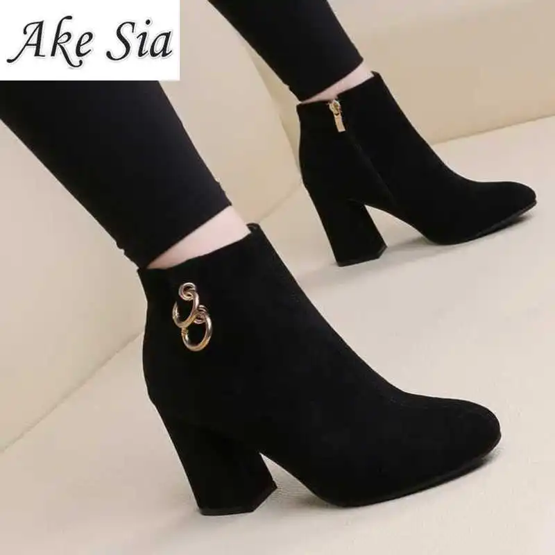 block heel zip side ankle boots