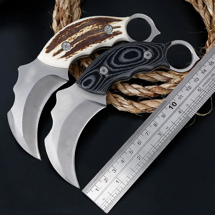 Высокий открытый нож Karambit охотничьи ножи кемпинг инструмент выживания тактический нож из нержавеющей стали коготь нож с кожаной оболочкой