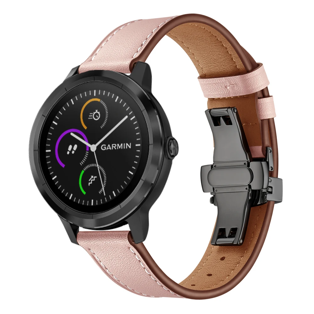 UEBN 20 мм черная бабочка застежка кожаный ремешок для Garmin Vivoactive 3 HR Venu/Garmin Move/Forerunner 245 265 музыкальные Ремешки для наручных часов