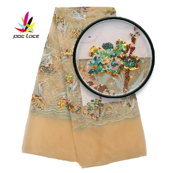 

Latest Nigerian Embroidered Lace Fabric With Sequined Flowers Hot Popular High Quality African Tulle MeshLace Fabric AMY3037B