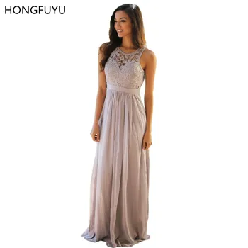 

HONGFUYU Lace Maxi Dress Bridesmaid Dresses Open Back Zipper A-line ChiffonMaid of Honor Dress Long Vestidos de dama de honor