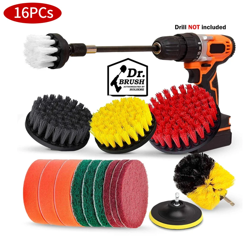 Floor Tub Tile Bathroom and Kitchen Surface 4 Piece Drill Brush Power Scrubber Cleaning brush With 6 Inch Extender All Purpose Revolver rim Drill Scrub Brushes Kit for Grout Corners Shower