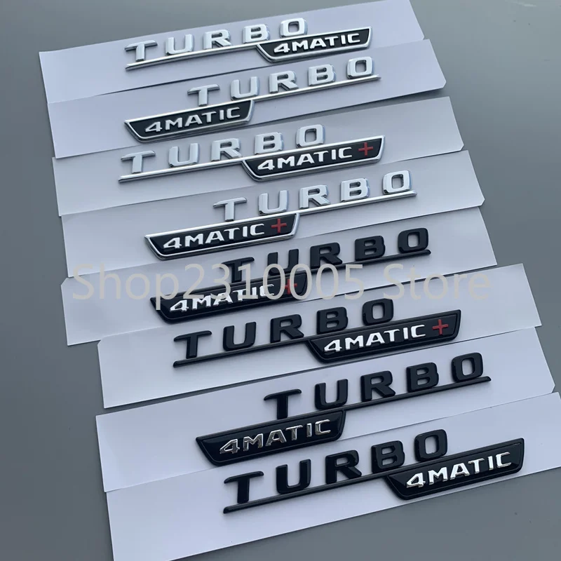 2017 Flat Letters Turbo 4Matic 4Matic + Plus Fender Emblem Car Refitting Badge Per Mercedes Benz Amg Glossy Matte Black Chrome