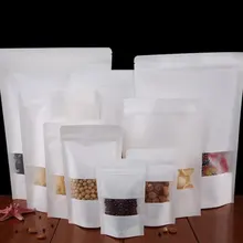 Белые крафт-бумажные пакеты с замком на молнии, с прозрачным окном, для кофе, зерен, чая, порошка, вечерние пакеты для подарков, 50 шт./лот
